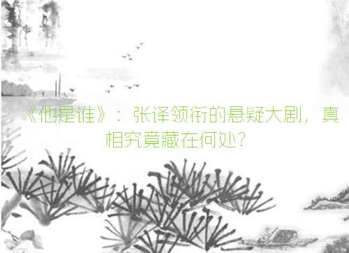 《他是谁》：张译领衔的悬疑大剧，真相究竟藏在何处？
